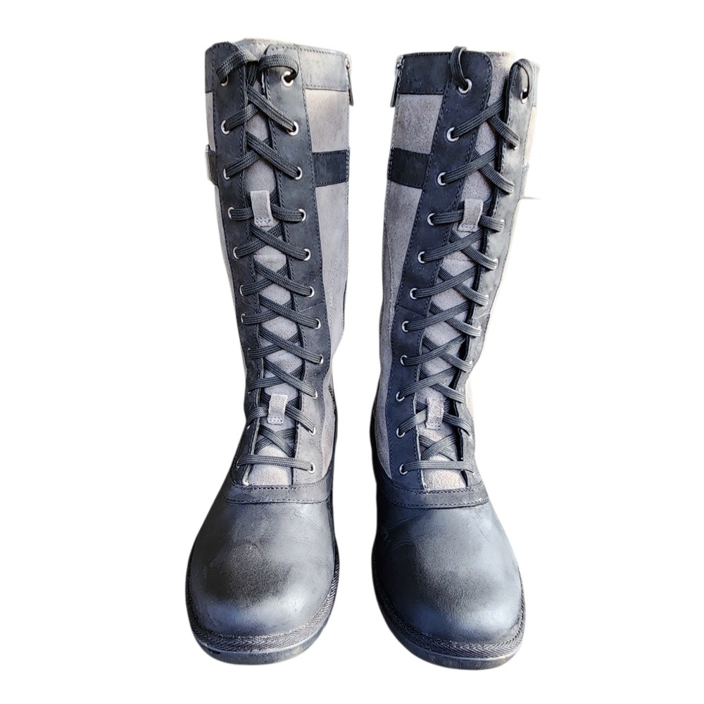 Ugg Australia Brystl Tall Boots Black Lace Up Tall Waterproof Leather 1095158